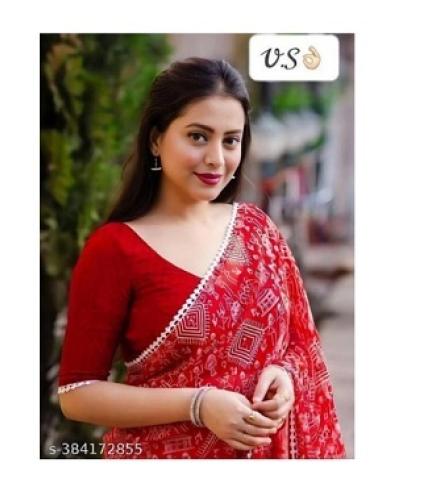 LIRTOZ Printed Daily Wear Chiffon Saree (Red)