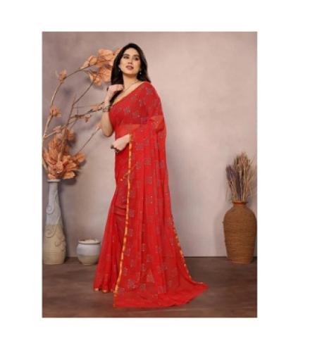 SUKHRAM NX Printed Daily Wear Chiffon Saree (Red)