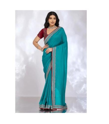 Tasrika Embroidered Bollywood Silk Blend Saree (Light Blue)