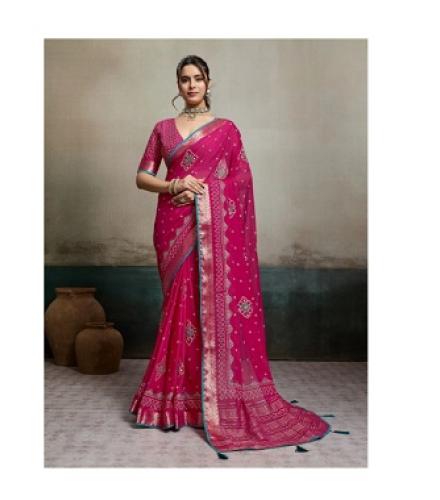 Tasrika Embellished Bollywood Chiffon Saree (Pink)