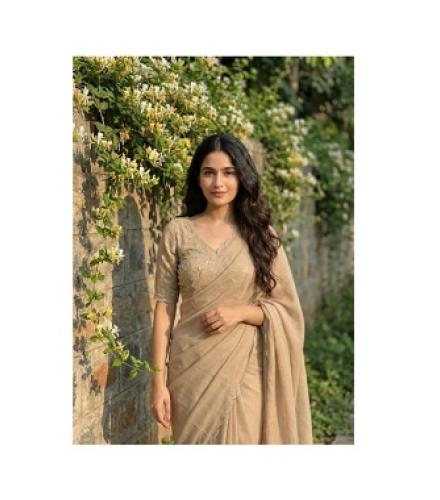 Tasrika Embroidered Bollywood Chiffon Saree (Beige)