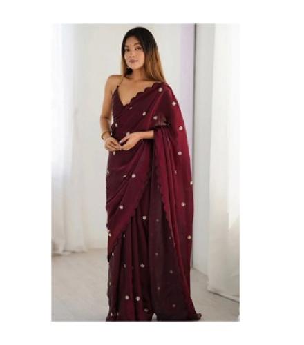 MAHADEV STOR Floral Print Daily Wear Chiffon Saree (Maroon)