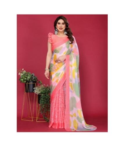 Divastri Floral Print Daily Wear Chiffon Saree (Pink, Multicolor)