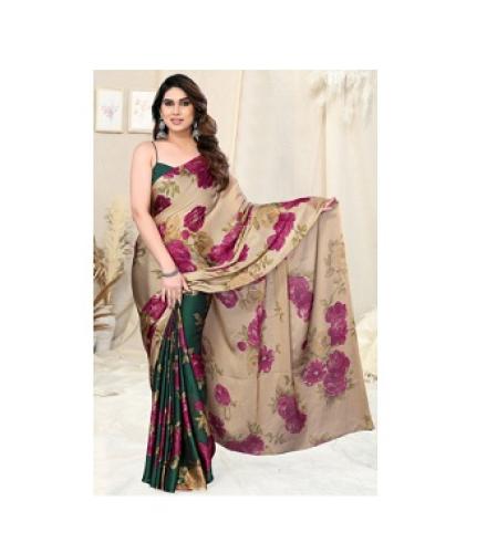 MIRCHI FASHION Printed, Floral Print Daily Wear Chiffon, Georgette Saree (Beige, Dark Green, Magenta)