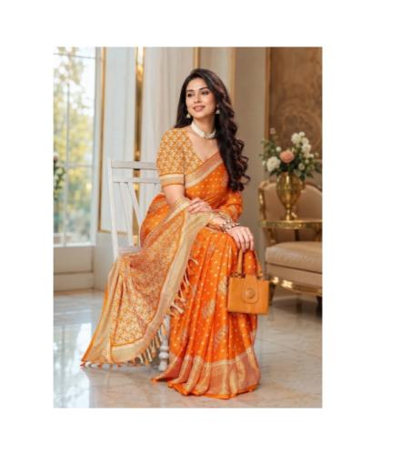 FABMORA Printed Daily Wear Chiffon, Georgette Saree (Orange)