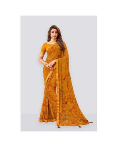 Samah Geometric Print, Printed, Embellished Bollywood Georgette, Chiffon Saree (Orange)