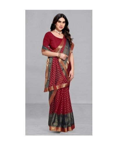 EMV Printed, Embroidered Bollywood Brasso, Chiffon Saree (Maroon, Multicolor, Dark Blue)
