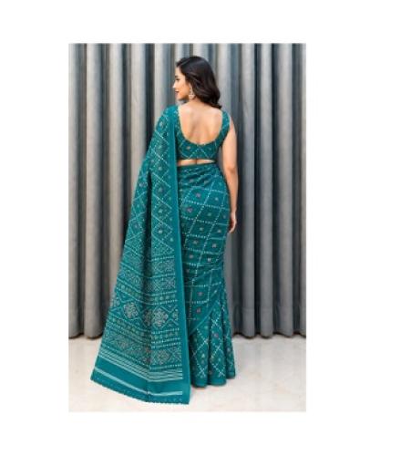 BOLOKA Self Design Banarasi Chiffon, Georgette Saree (Green)
