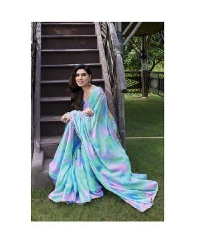 MIRCHI FASHION Printed, Color Block, Embellished Bollywood Chiffon, Georgette Saree (Blue, Purple)