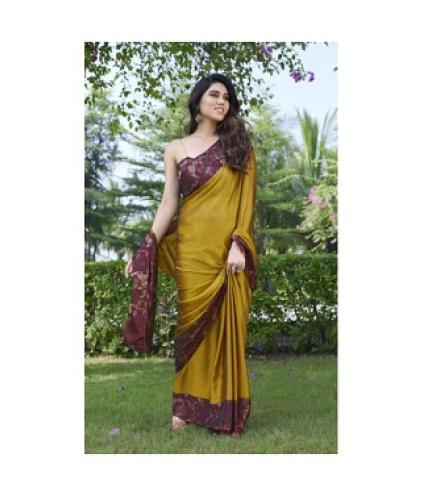 MIRCHI FASHION Floral Print Daily Wear Chiffon, Georgette Saree (Mustard)