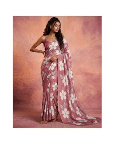 Samah Floral Print, Embellished Daily Wear Chiffon Saree (Purple)