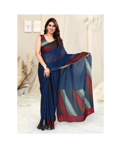 MIRCHI FASHION Striped Leheria Chiffon, Georgette Saree (Dark Blue, Red, Multicolor)