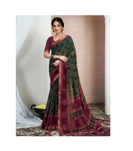 Samah Printed, Embellished Bandhani Chiffon, Georgette Saree (Green, Maroon)