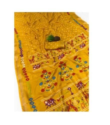NIRMOHIFASHION Printed Daily Wear Chiffon Saree (Yellow)