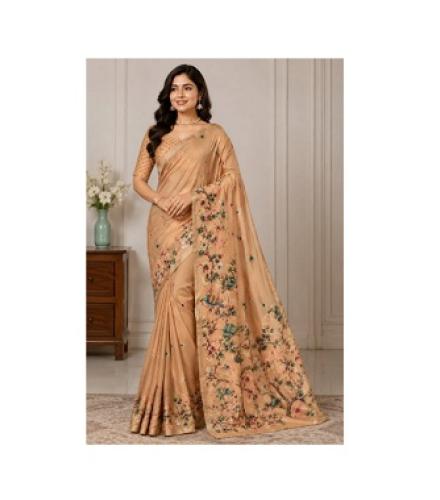Trendzy Printed Bollywood Chiffon Saree (Beige)