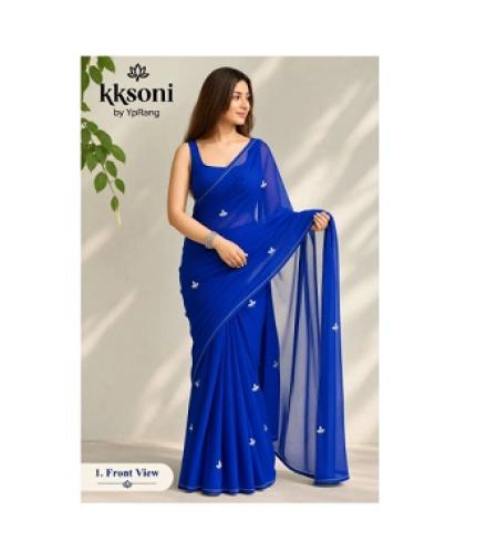 kksoni Embroidered Bollywood Chiffon Saree (Blue)