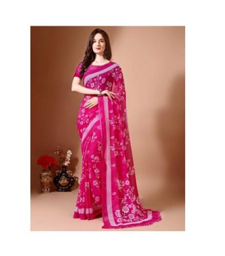 Anmi Printed Bollywood Chiffon Saree (Pink)