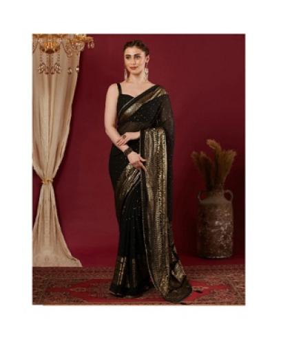 Divastri Printed, Embellished Bollywood Chiffon, Georgette Saree (Black)