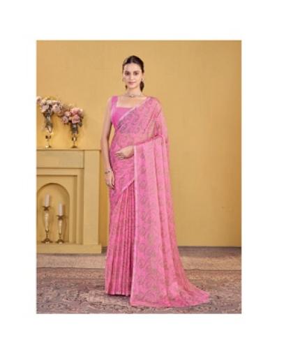 GARDEN VARELI Geometric Print Bollywood Chiffon Saree (Pink)
