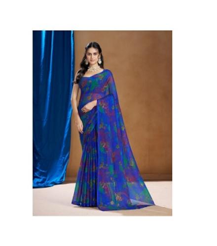 GARDEN VARELI Printed Bollywood Chiffon Saree (Blue)