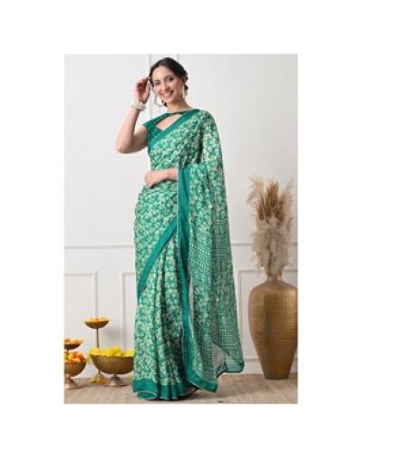 MIRCHI FASHION Printed, Floral Print Bollywood Chiffon, Georgette Saree (Cream)