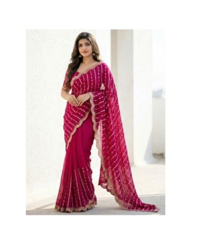 VIJAYAVALLABH Embellished Bollywood Chiffon Saree (Pink)